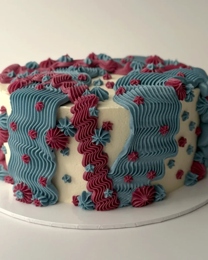 Vintage taart met blauwe en bordeaux golven